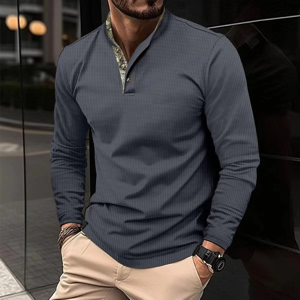 AARON – Stylish Long-Sleeve Polo Shirt with Colored Collar