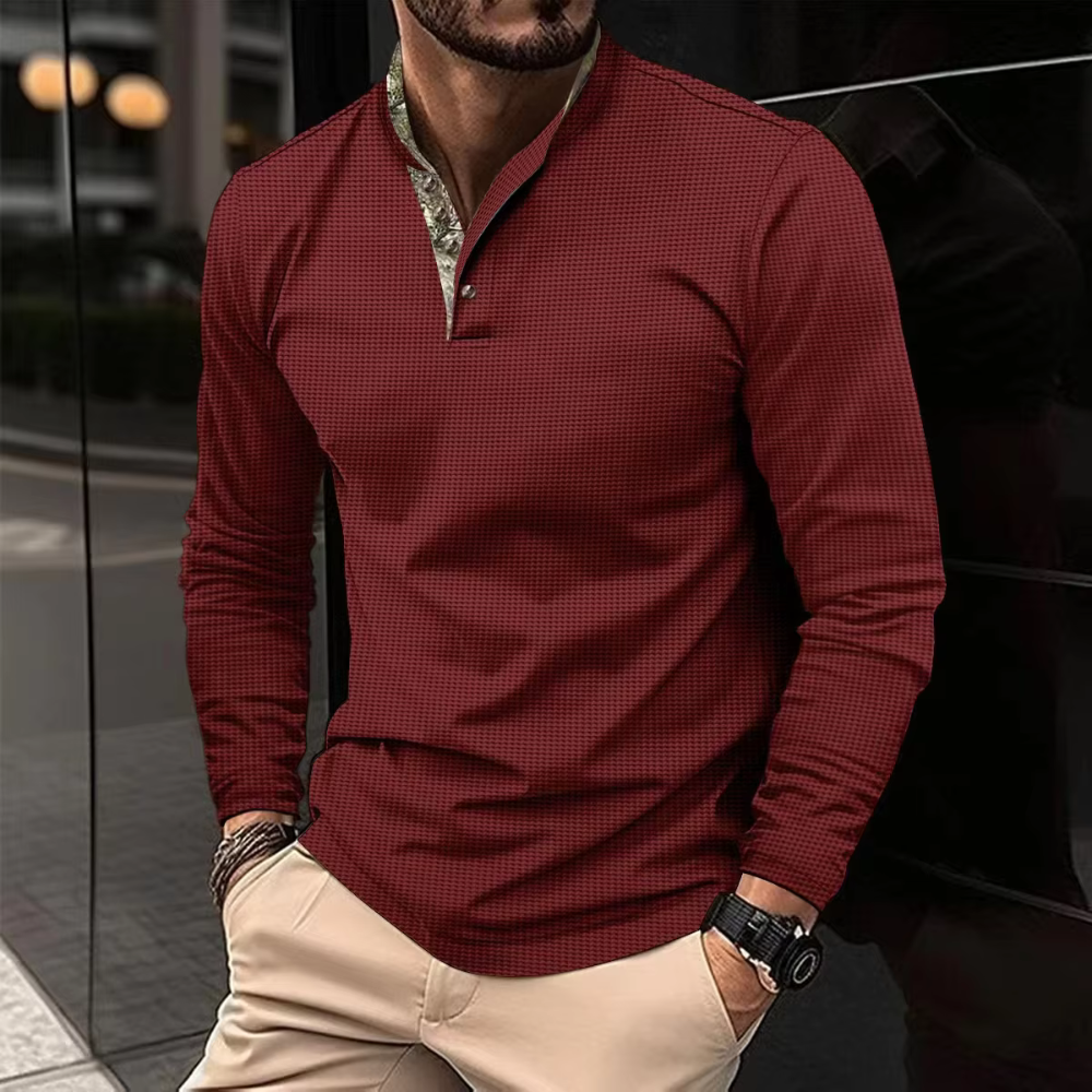 AARON – Stylish Long-Sleeve Polo Shirt with Colored Collar