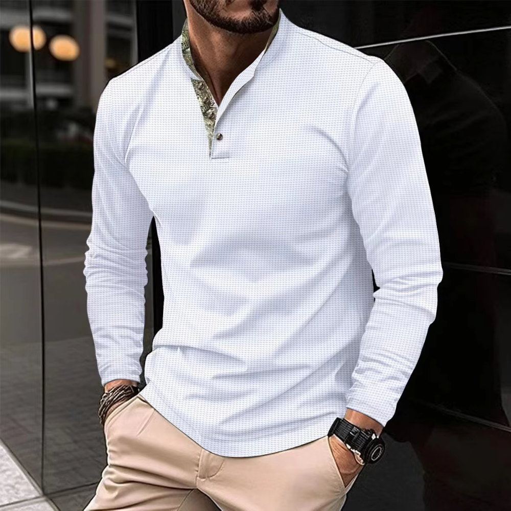 AARON – Stylish Long-Sleeve Polo Shirt with Colored Collar