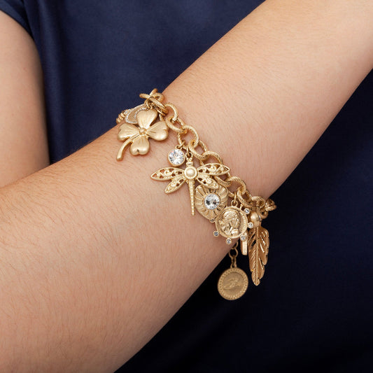 Gold 'Vintage Charm' Statement Bracelet