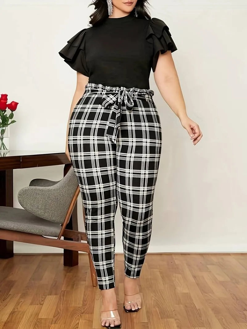 Rose-GIBSIE Vintage Belted Plaid Pants