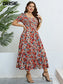 GIBSIE Floral Print Square Neck Puff Sleeve Dress