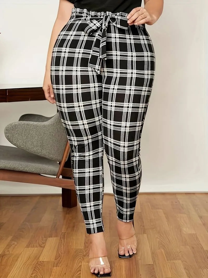 Rose-GIBSIE Vintage Belted Plaid Pants