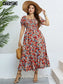 GIBSIE Floral Print Square Neck Puff Sleeve Dress