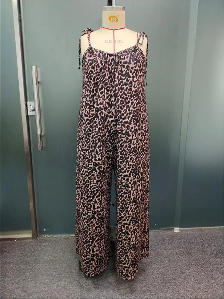 Rose Leopard Print Tie Shoulder Jumpsuits