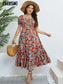 GIBSIE Floral Print Square Neck Puff Sleeve Dress