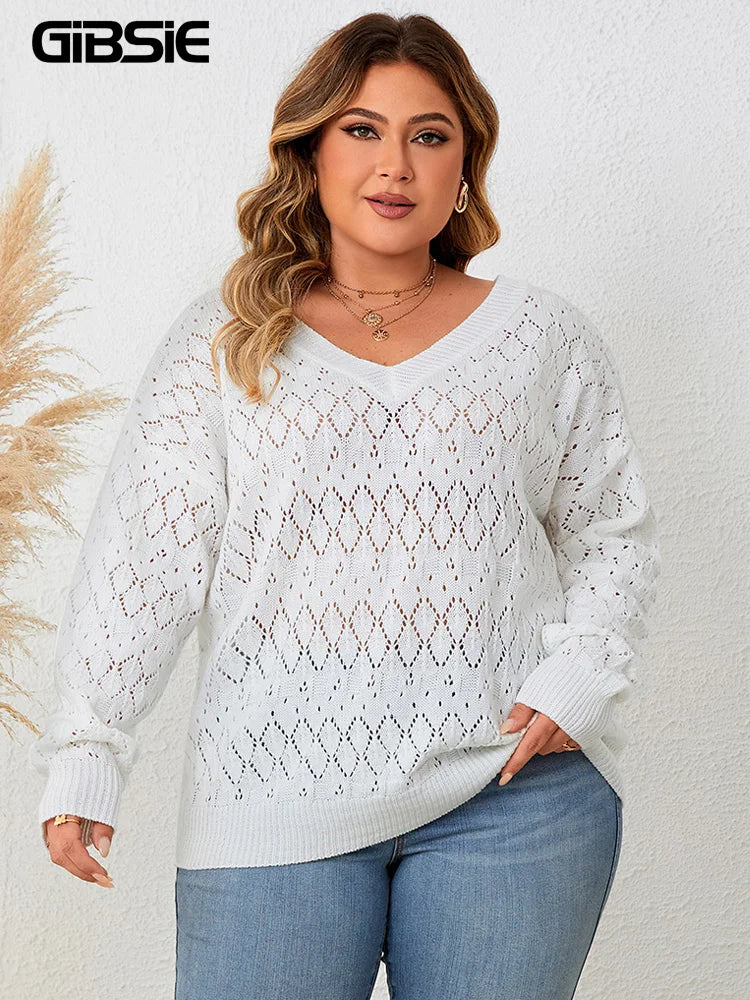 Rose-GIBSIE White Hollow Out Knitwear