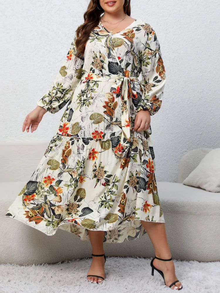 Rose Floral Print Belted Dress