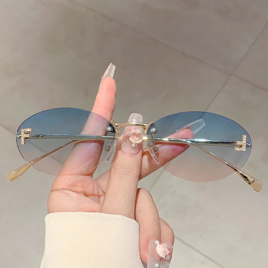 Rose Rimless Oval Sunglasses