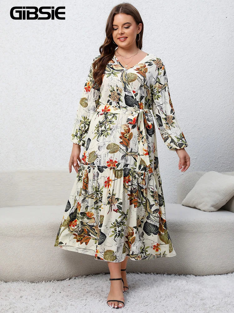 Rose Floral Print Belted Dress