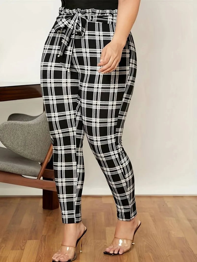 Rose-GIBSIE Vintage Belted Plaid Pants