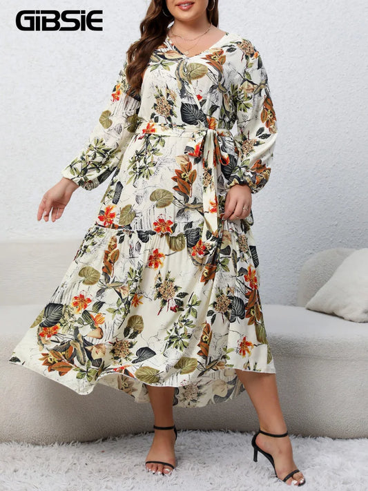 Rose Floral Print Belted Dress