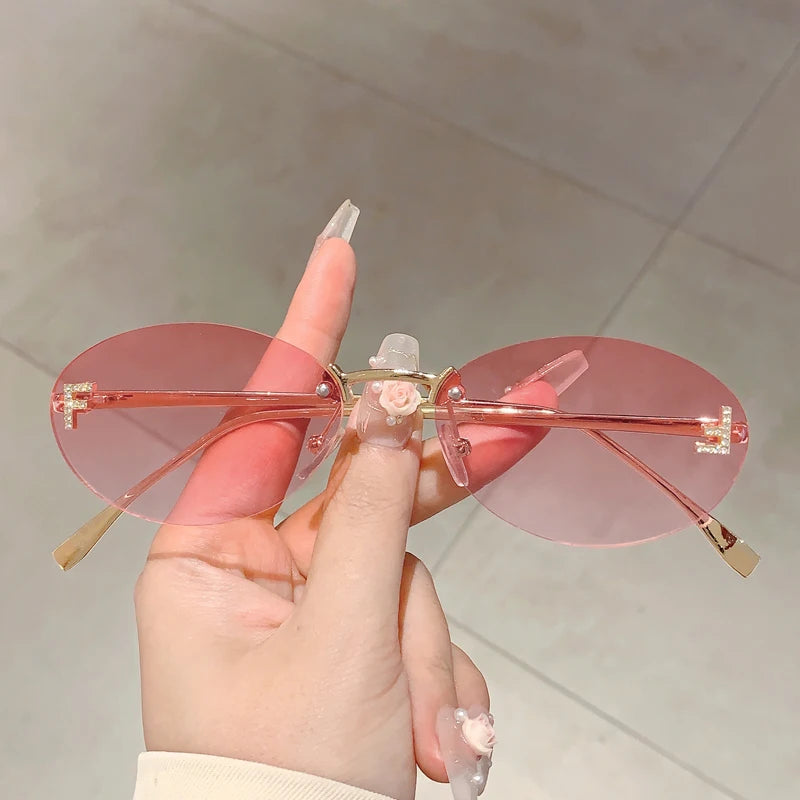 Rose Rimless Oval Sunglasses