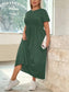 GIBSIE Plus Size Solid Knot Front O-Neck Dress