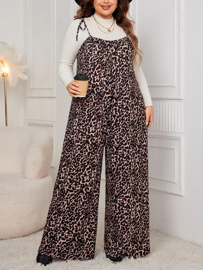 Rose Leopard Print Tie Shoulder Jumpsuits