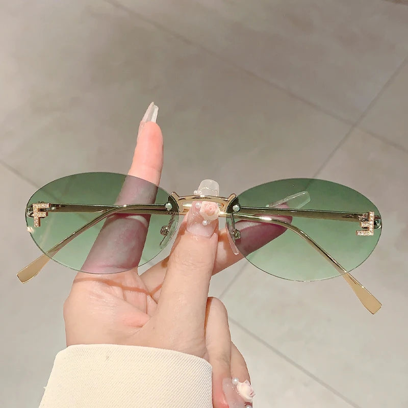 Rose Rimless Oval Sunglasses