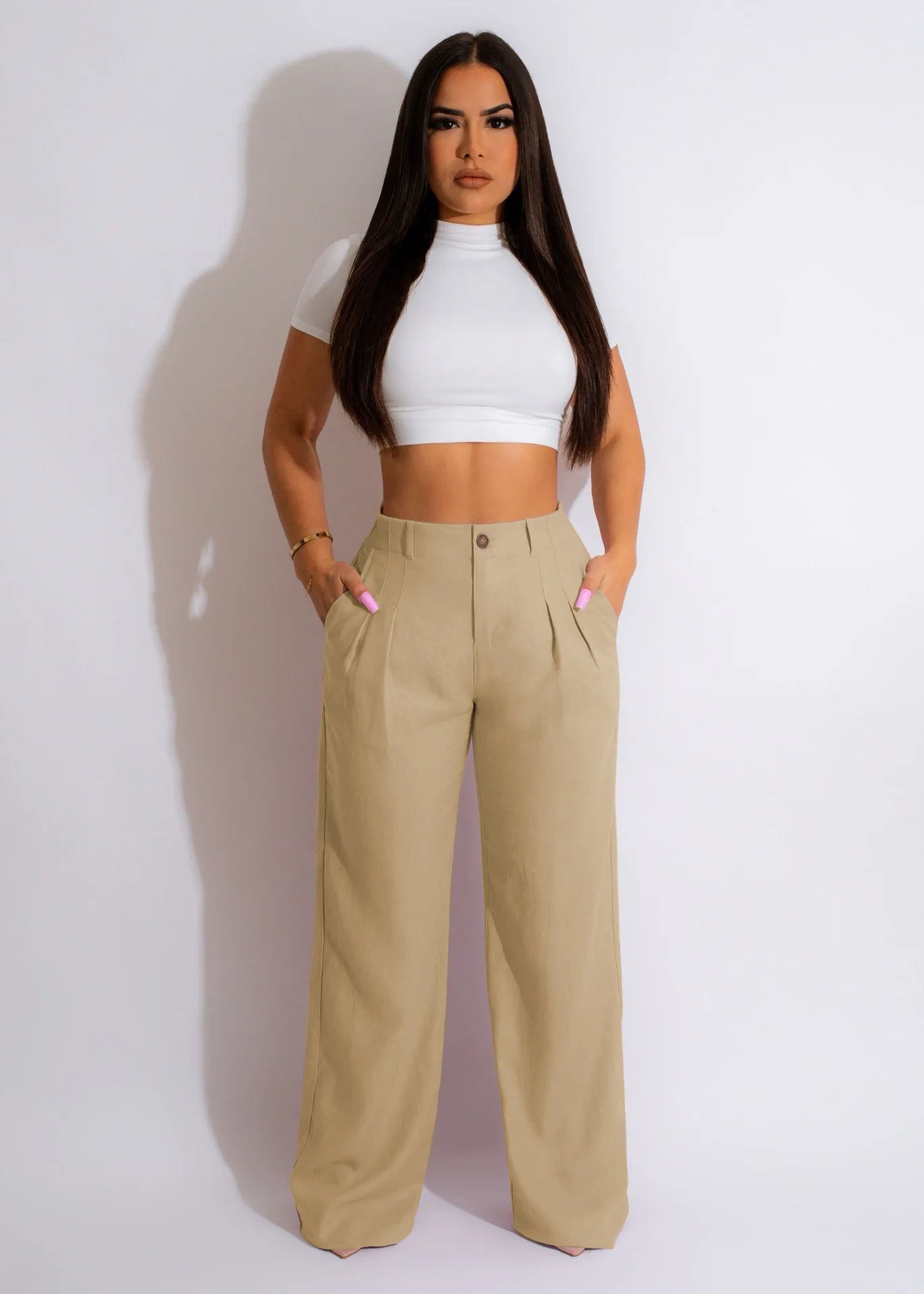 Rose Cotton Linen Pants Straight Wide Leg