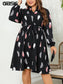 Rose Feather Print Casual Belted Dress